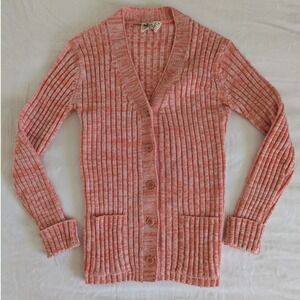 Vtg Pink Ribbed Button Front V Neck Long Sleeve Cardigan Sweater Women's‎ Size M